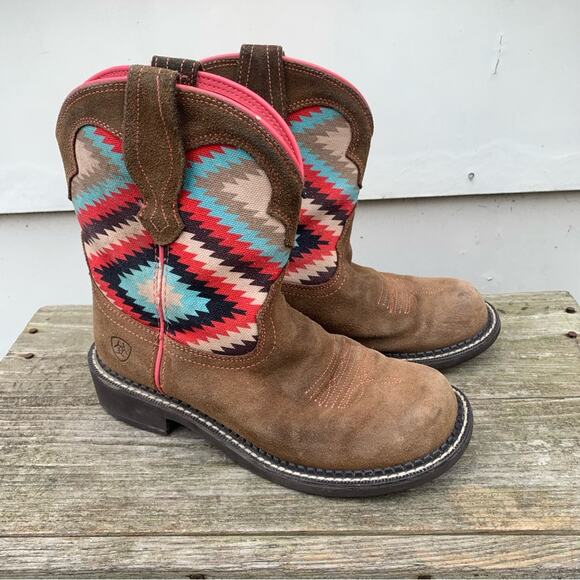 Ariat Fatbaby Aztec Heritage Twill Stripe Southwest Cowgirl Boots 6.5B 10029483 - Picture 1 of 8